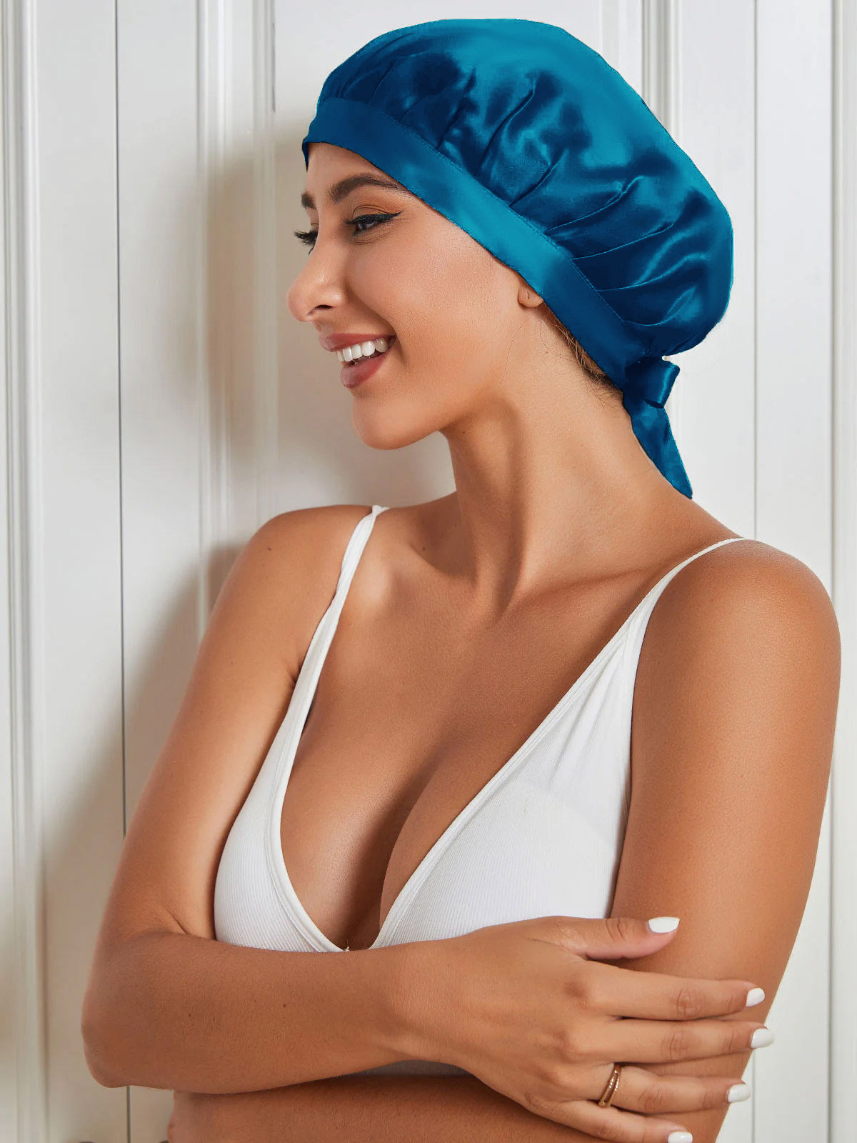 SilkSilky-UK Pure Silk Sleep Cap Teal 004