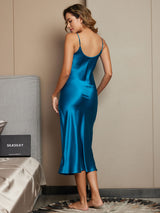 [Teal] SilkSilky-UK Spaghetti Strap V Neck Nightdress 002