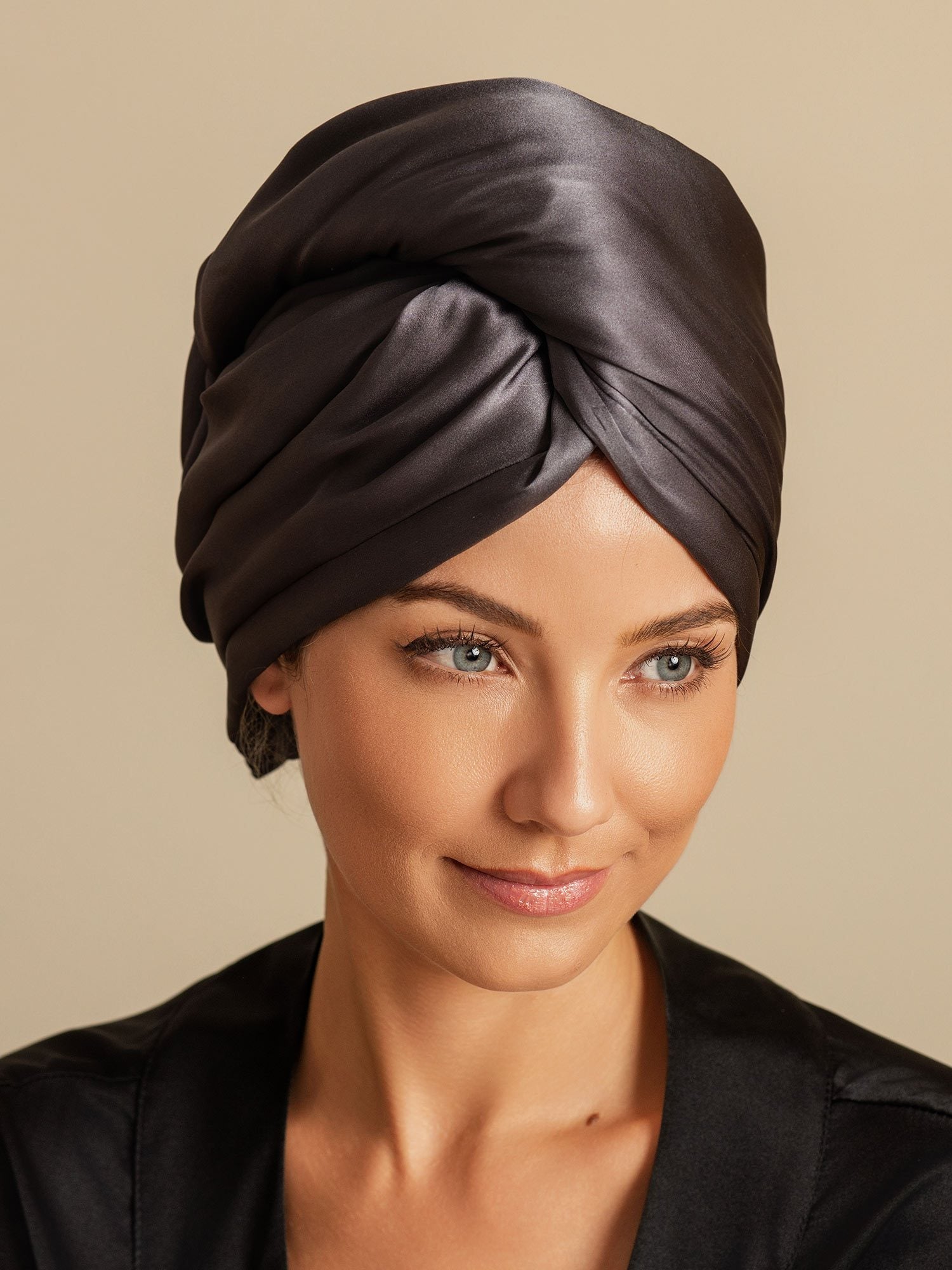[Dark Gray] SilkSilky-UK Pure Silk Wrap Hair Towel Wrap 003,