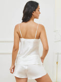 SilkSilky UK Pure Silk Sleeveless V Neck Camisole Set White 002