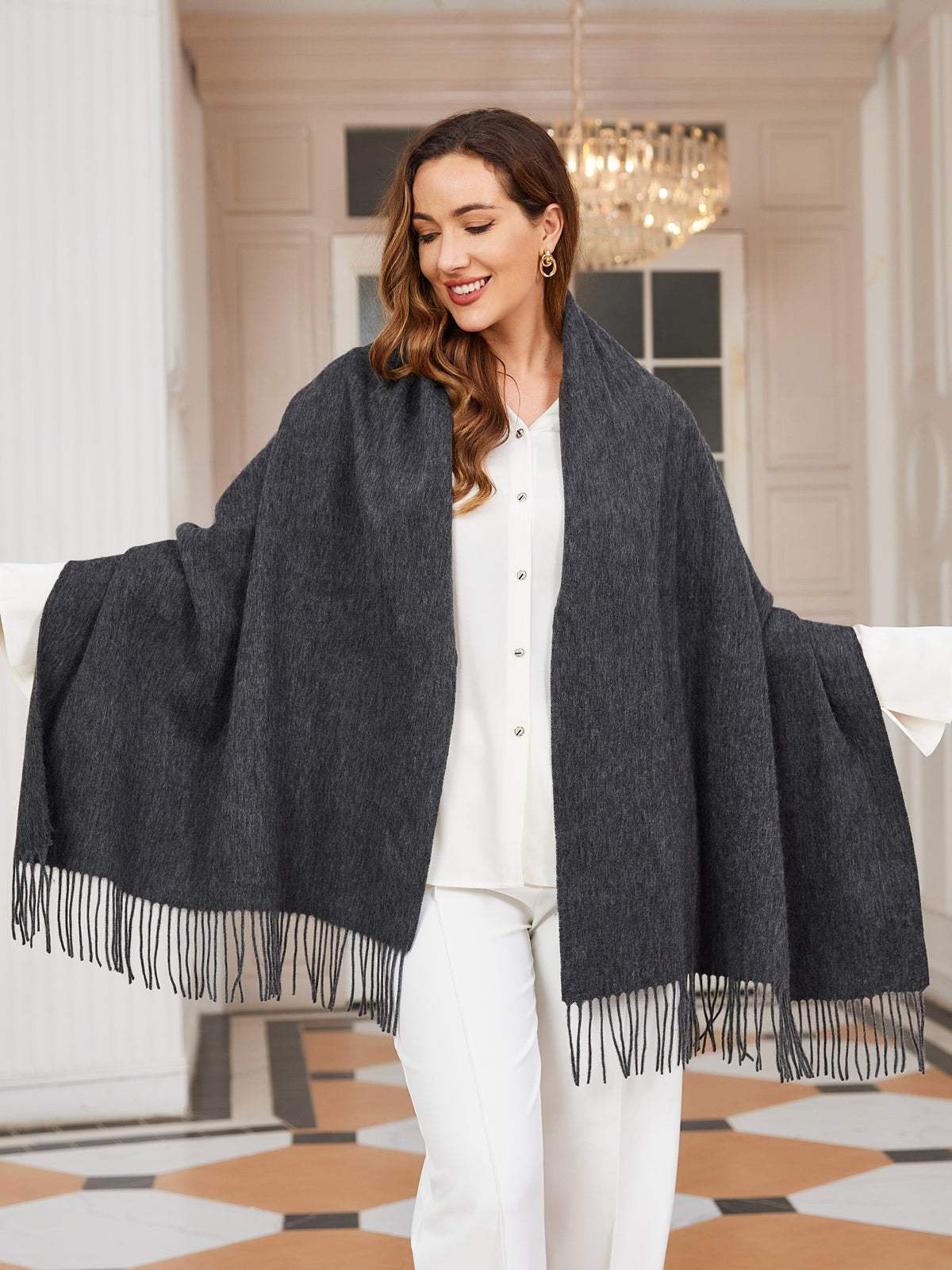 [Dark Gray] SilkSilky-UK Wool Scarf 003