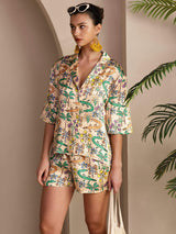 [Sand Crocodile] SilkSilky-UK Short Sleeve Notch Collar Women's Pyjamas 004