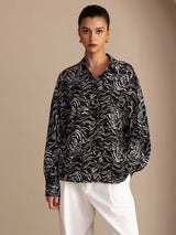 [Black Wave] SilkSilky-UK Long Sleeve Lapel Collar Women's Shirt 001