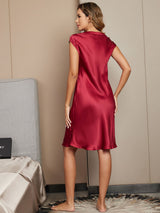 [Wine] SilkSilky-UK Cap Sleeve V Neck Nightdress 002