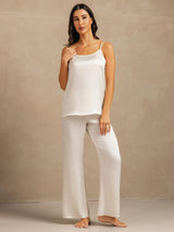 [White] SilkSilky-UK 19Momme Machine-Washable Silk Spaghetti Strap Scoop Neck Camisole Set 003
