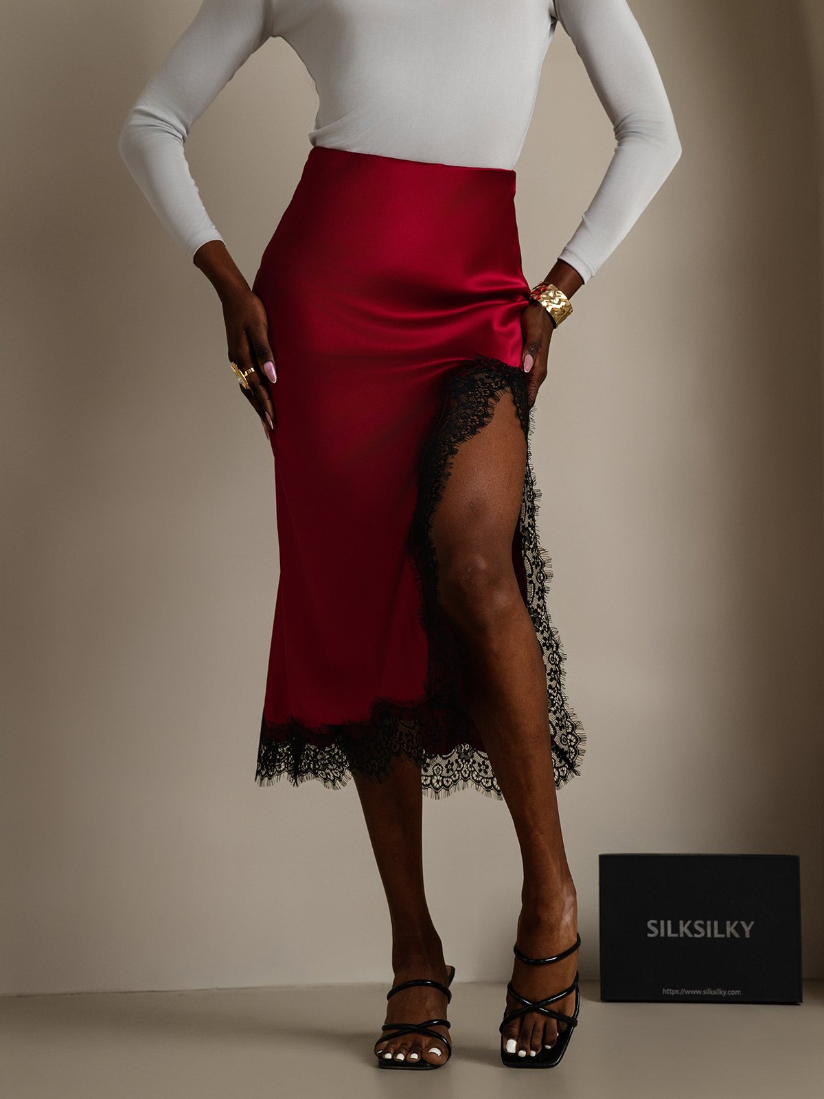 [Wine] SilkSilky-UK 19Momme Silk Split Skirt 003