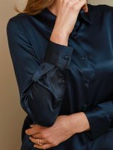 [Dark Blue] SilkSilky-UK Long Sleeve Lapel Collar Women's Shirt 005