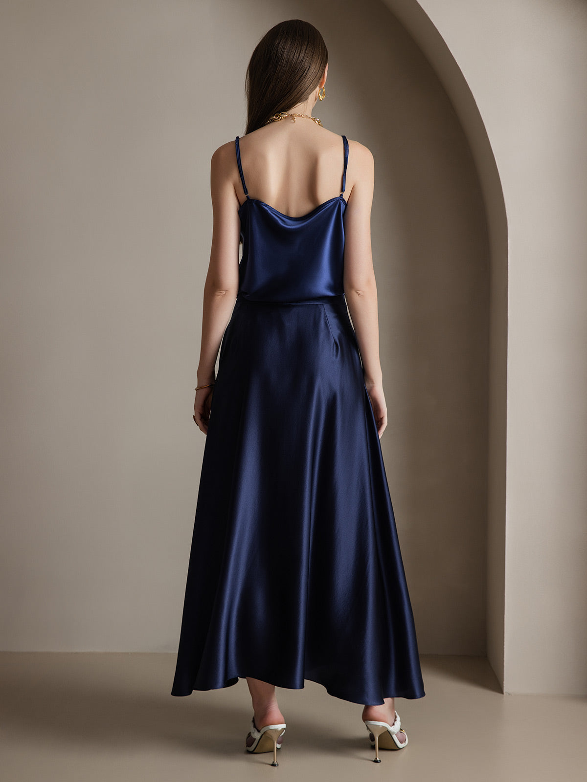[Dark Blue] SilkSilky-UK 19Momme Silk Skirt 002