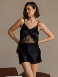 SilkSilky-UK Pure Silk V Neck Camisole Set Black 004