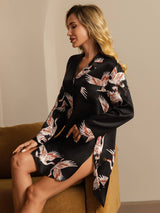 [Black] SilkSilky-UK 19Momme Long Sleeve Notch Collar Nightshirt 007