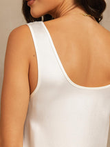 [White] SilkSilky-UK 19Momme Machine-Washable Silk Sleeveless Scoop Neck Women's Pyjamas 004