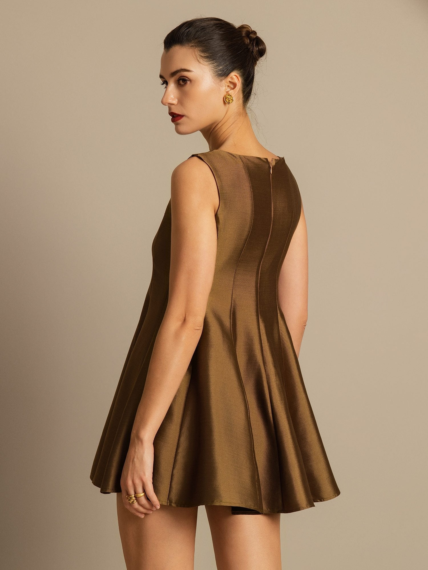 [Bronze] SilkSilky-UK 32Momme Silk-Wool Blend Dress 005,