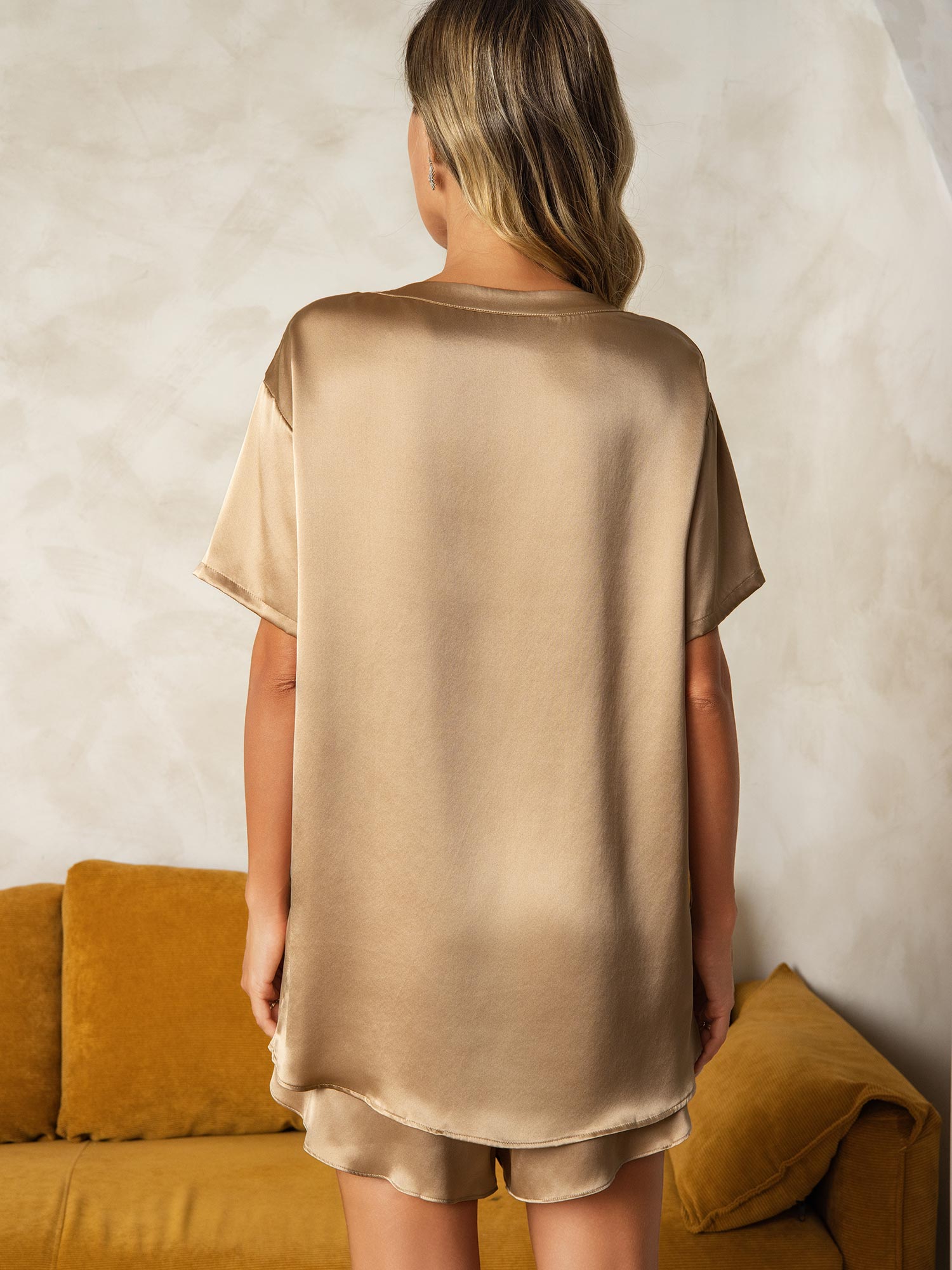 [Champagne] SilkSilky-UK Pure Silk Round Neck Women's Pyjamas 002