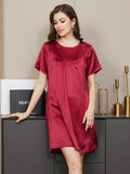 SilkSilky UK Pure Silk Short Sleeve Round Neck Nightdress Wine 003