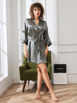 [Grayish Green] SilkSilky-UK 3/4 Sleeve Women's Dressing Gown 006