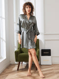 Glossy Pure Silk Short Dressing Gown For Women
