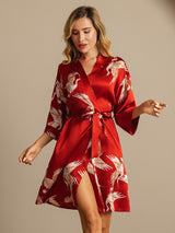 [Dark Red] SilkSilky-UK 3/4 Sleeve Women's Dressing Gown 003