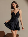 SilkSilky-UK Pure Silk V Neck Dress Black 001