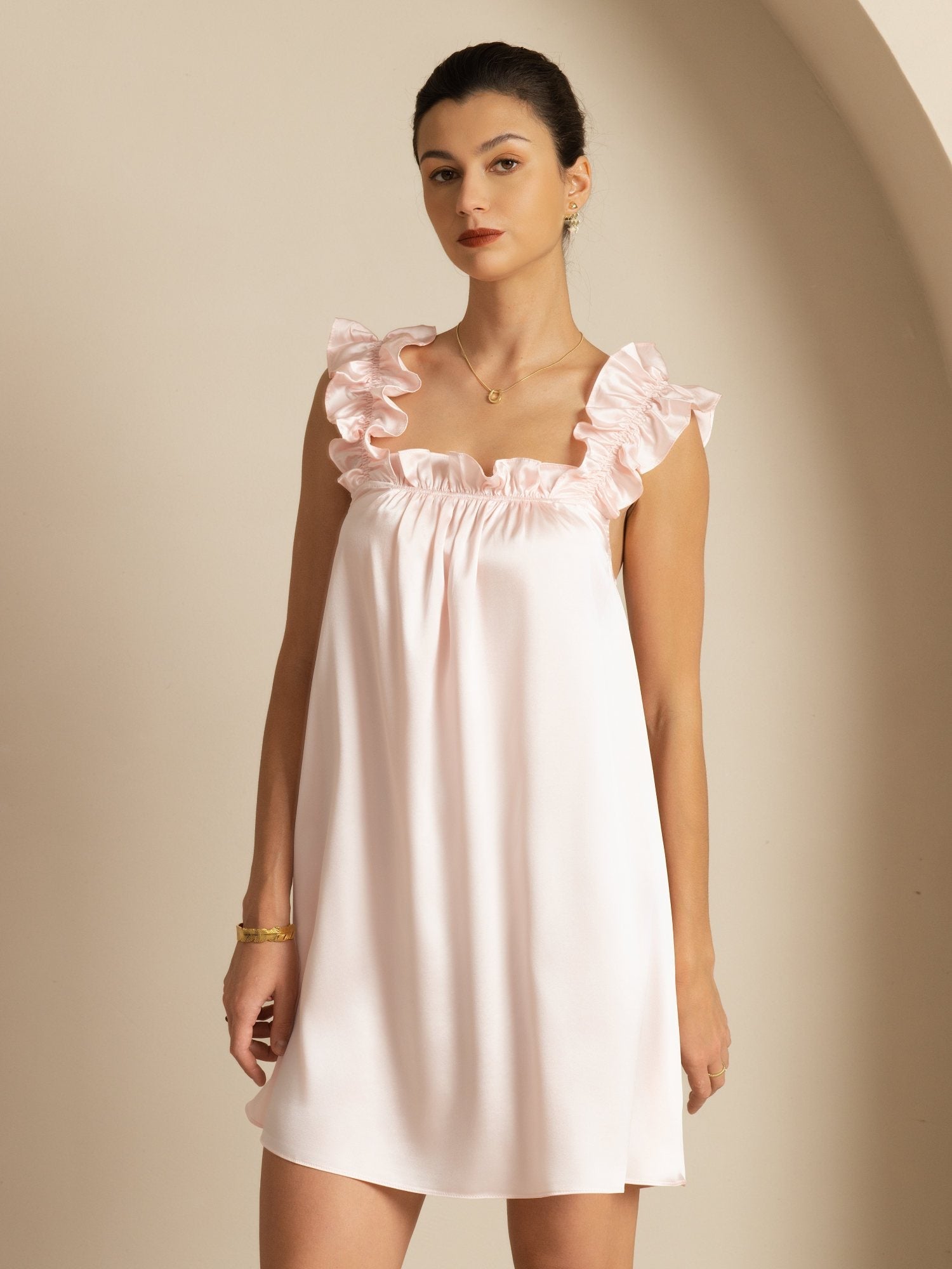 [Pink] SilkSilky-UK 19Momme Silk Sleeveless Square Neck Dress 006