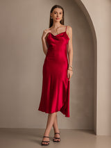 [Wine] SilkSilky-UK Spaghetti Strap Cowl Neck Dress 001