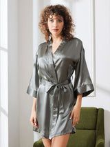 [Grayish Green] SilkSilky-UK 3/4 Sleeve Women's Dressing Gown 004