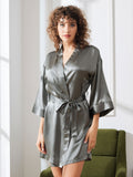 Glossy Pure Silk Short Dressing Gown For Women