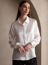[White] SilkSilky-UK Long Sleeve Lapel Collar Women's Shirt 003