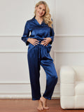 SilkSilky UK Pure Silk Long Sleeve Lapel Women's Pyjamas DarkBlue 005