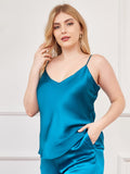 SilkSilky UK Pure Silk V Neck Plus Size Camisole Top Teal 002