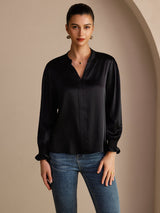 [Black] SilkSilky-UK Long Sleeve Split Women's Blouse 001