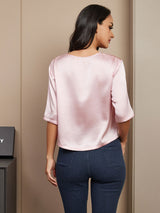 [Pink] SilkSilky-UK Half Sleeve Scoop Neck Women's T-Shirt 002