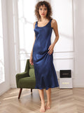 SilkSilky UK Pure Silk Sleeveless Boat Neck Dress DarkBlue 004