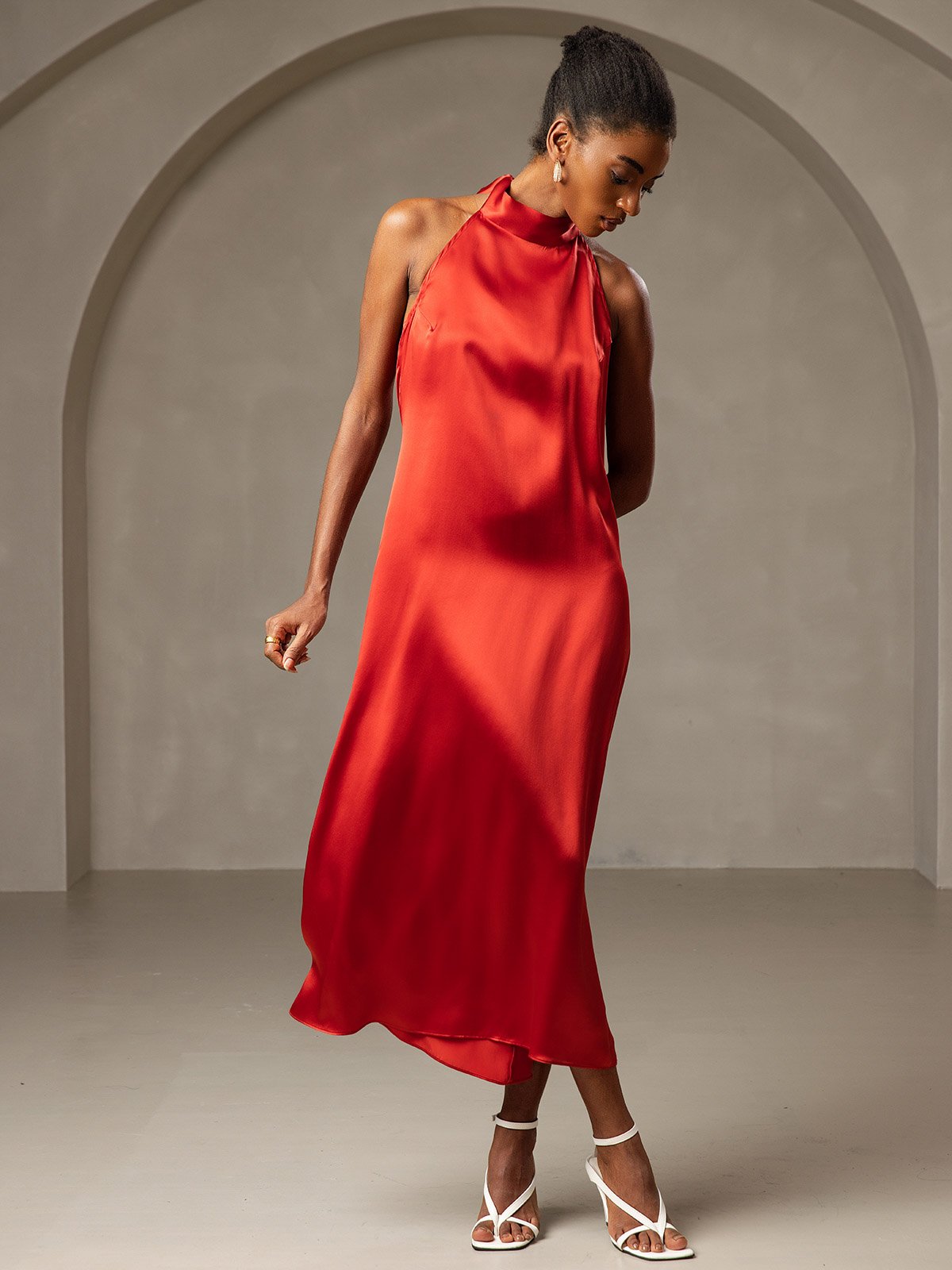 SilkSilky UK 19Momme Silk Sleeveless Dress Wine 007