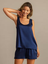 [Dark Blue] SilkSilky-UK 19Momme Machine-Washable Silk Sleeveless Scoop Neck Women's Pyjamas 005