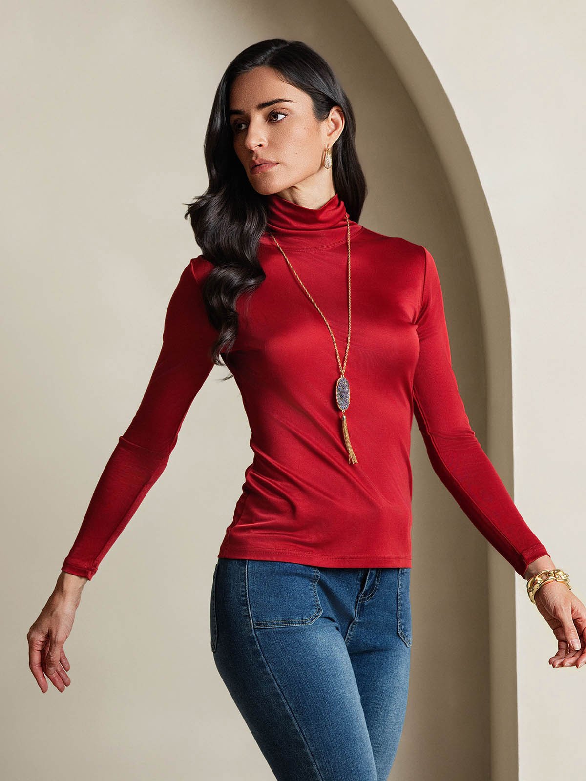 SilkSilky-UK Silk Long Sleeve Womens T-Shirt Wine 005