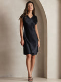 SilkSilky-UK Pure Silk Sleeveless V Neck Dress Black 005