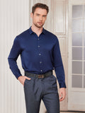 SilkSilky UK Silk Long Sleeve Collar Men's Shirt DarkBlue 005