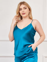 [Teal] SilkSilky-UK Spaghetti Strap V Neck Plus Size Camisole Top 002