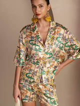 [Sand Crocodile] SilkSilky-UK Half Sleeve Lapel Collar Women's Pyjamas 005