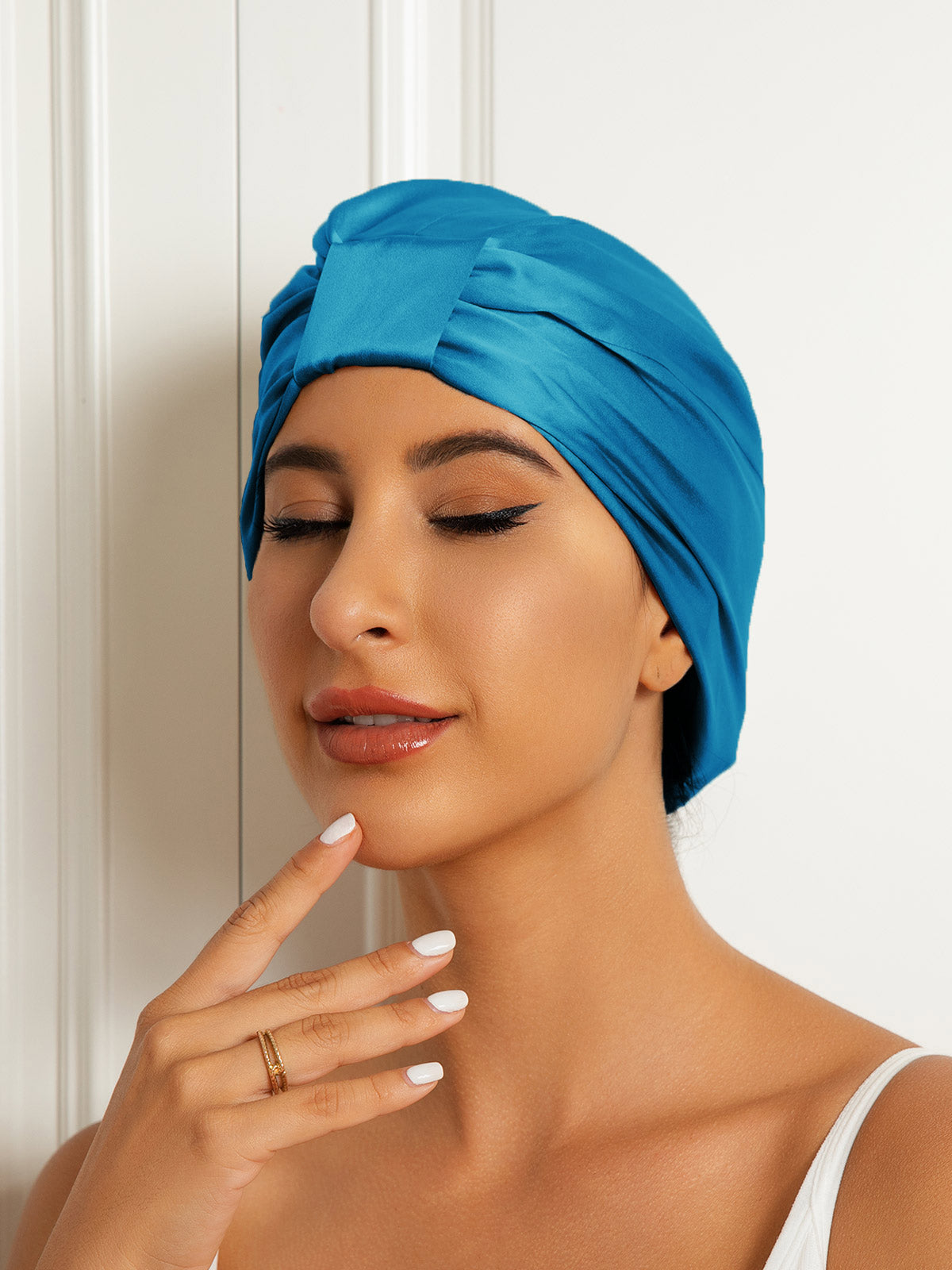 SilkSilky-UK Pure Silk Sleep Cap Teal 003