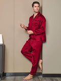 SilkSilky UK Pure Silk Long Sleeve Lapel Men's Pyjamas Wine 002