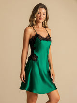 [Dark Green] SilkSilky-UK Spaghetti Strap V Neck Nightdress 003