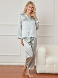 SilkSilky UK Pure Silk Long Sleeve Lapel Women's Pyjamas LightBlue 005