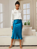 SilkSilky-UK 19Momme Pure Silk Skirt Teal 001