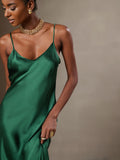 SilkSilky-UK Pure Silk Sleeveless Round Neck Dress Green 004