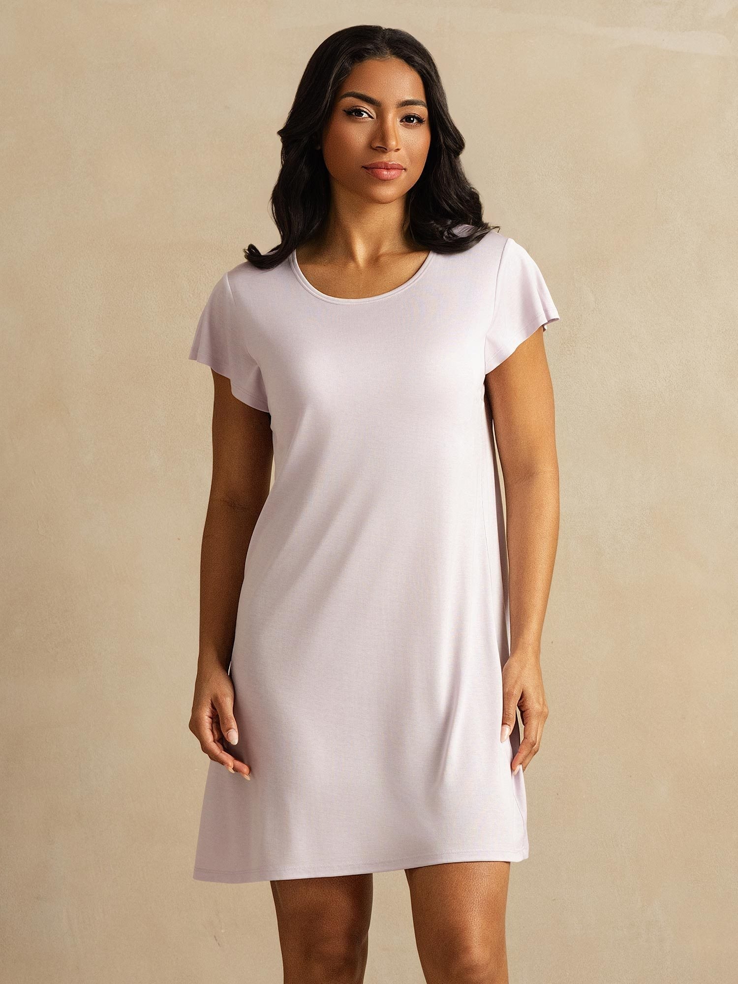 [Lavender] SilkSilky-UK Pure Silk Round Neck Nightdress 001