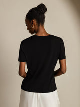 [Black] SilkSilky-UK Short Sleeve V Neck Women's T-Shirt 002