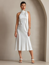 [White] SilkSilky-UK Sleeveless Tie Neck Dress 004