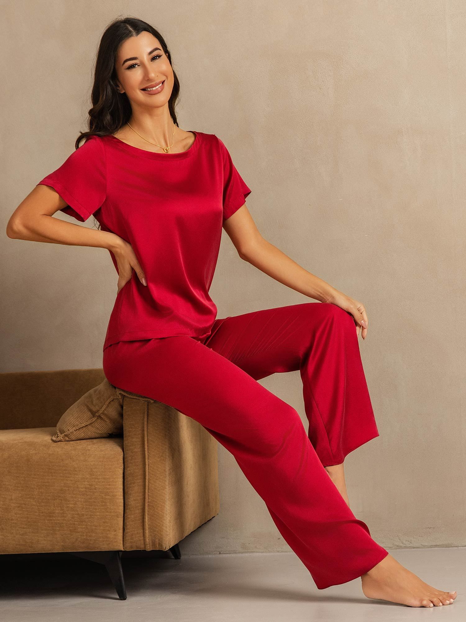[Wine] SilkSilky-UK 19Momme Washable Silk Womens Pajamas 007