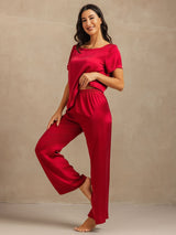 [Wine] SilkSilky-UK 19Momme Machine-Washable Silk Short Sleeve Women's Pyjamas 003